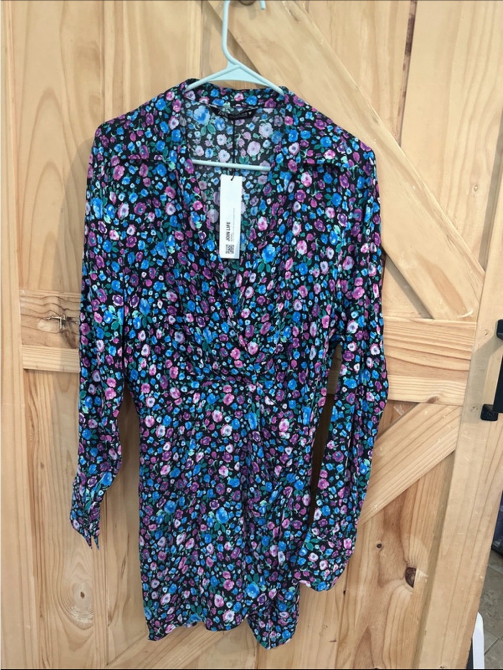 Zara Black Mini Dress with Blue & Pink Floral Print